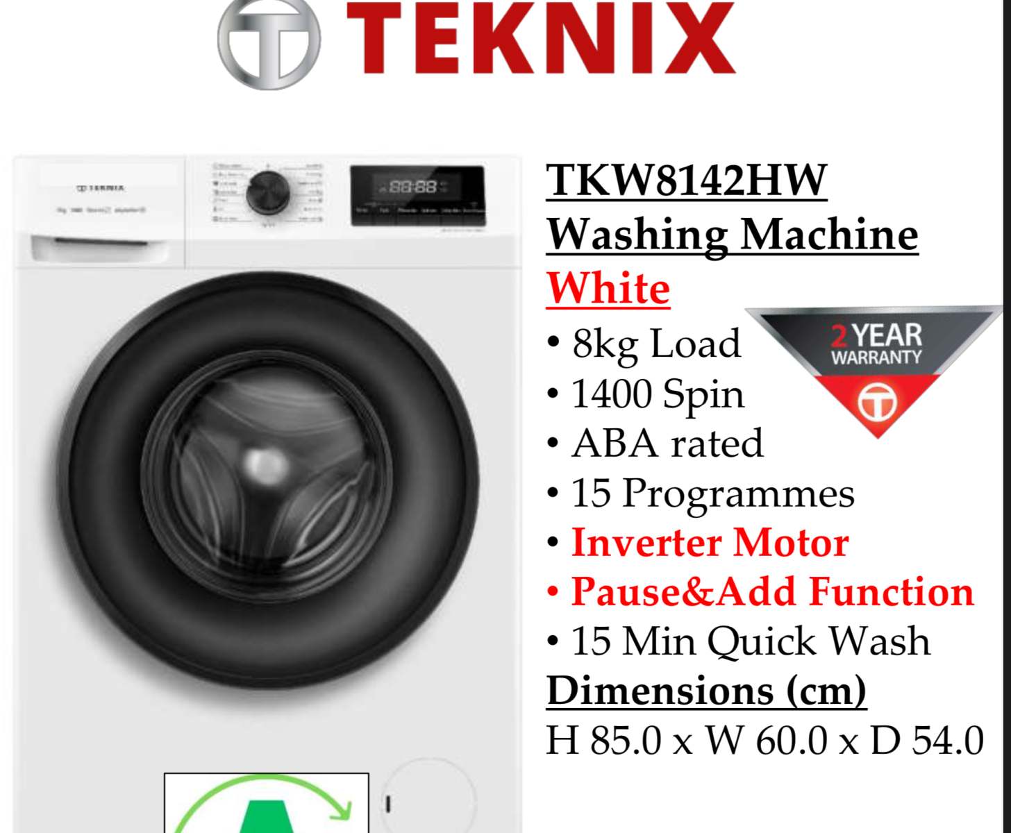 Teknix TKW8142HW Washing Machine White