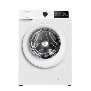 White washing machine with grey door